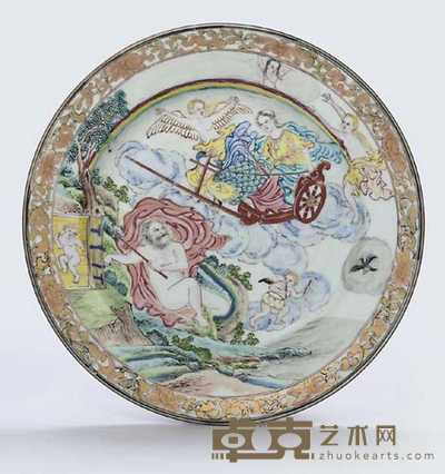 CIRCA 1742 A FAMILLE ROSE ‘FOUR ELEMENTS’ PLATE, DEPICTING ‘AIR’ 